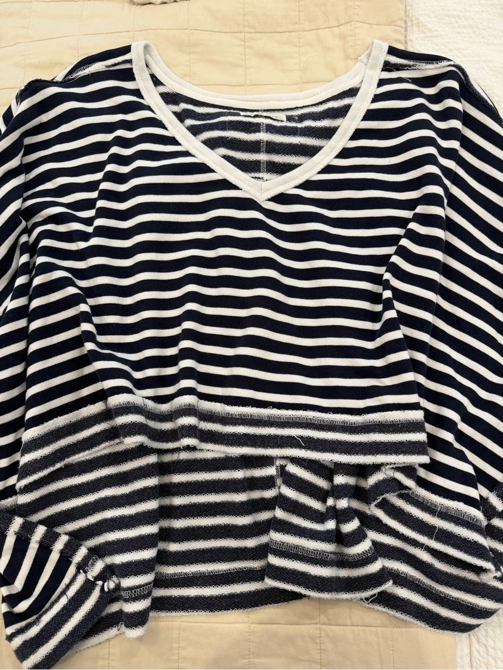 We The Free  V-Neck Striped Sweatshirt Blue & White